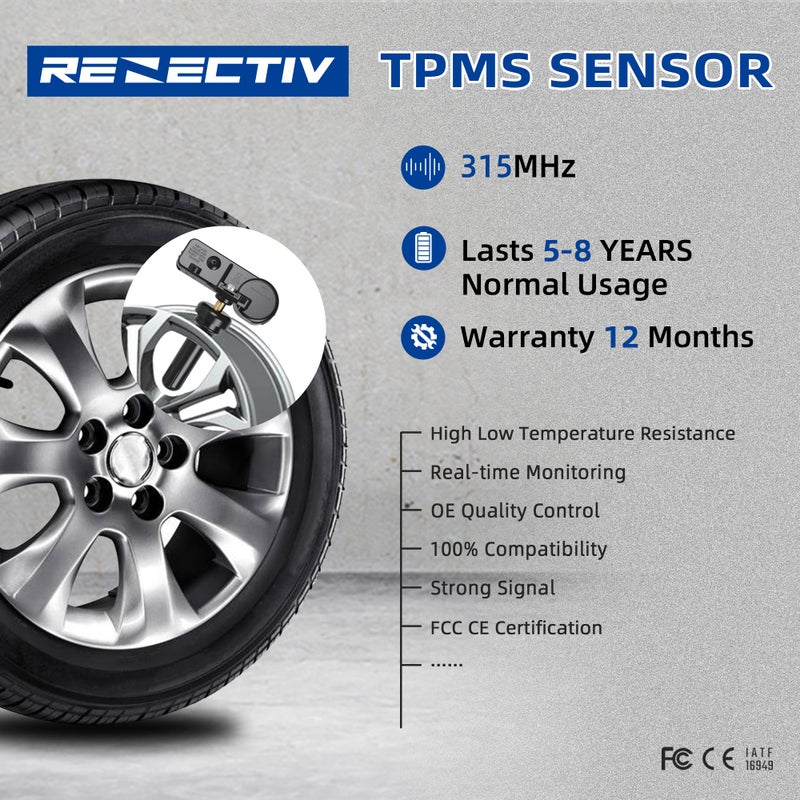 RENECTIV TPMS Sensor,315MHZ Tire Pressure Monitoring System Replacement for Ford F150 Ecosport Edge Escape Explorer Focus Mustang Lincoln MKC MKS MKT MKZ Navigator Replace#DE8T-1A180-AA 9L3Z-1A180-AF Set of 4 - Image 3